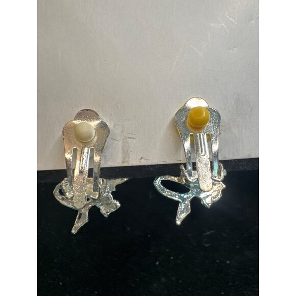 Vintage Red & Green Enamel Christmas Bell Clip-On Earrings Silver-Tone Holiday J - Picture 4 of 4